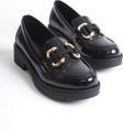 Caro Rugan Siyah Gold Tokalı Kadın Loafer