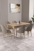 Milas Meşe Desen 80x132 Açılabilir Mdf Masa Yemek Odası Takımı, Mutfak Takımı 6 Adet Sandalye