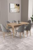 Milas Meşe Desen 80x132 Açılabilir Mdf Masa Yemek Odası Takımı, Mutfak Takımı 6 Adet Sandalye