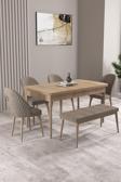 Milas Meşe Desen 80x132 Açılabilir Mdf Masa Yemek Odası Takımı, Mutfak Takımı 4 Sandalye, 1 Bench