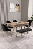 Milas Meşe Desen 80x132 Açılabilir Mdf Masa Yemek Odası Takımı, Mutfak Takımı 4 Sandalye, 1 Bench