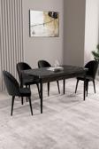 Milas Siyah Mermer Desen 80x132 Açılabilir Mdf Masa Yemek Odası Takımı,Mutfak Takımı 4 Adet Sandalye