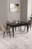 Milas Siyah Mermer Desen 80x132 Açılabilir Mdf Masa Yemek Odası Takımı,Mutfak Takımı 4 Adet Sandalye