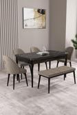 Milas Siyah Mermer Desen 80x132 Açılabilir Mdf Masa Yemek Odası Takımı,Mutfak Takımı 4 Sandalye, 1 B