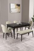 Milas Siyah Mermer Desen 80x132 Açılabilir Mdf Masa Yemek Odası Takımı,Mutfak Takımı 4 Sandalye, 1 B