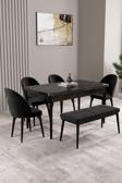 Milas Siyah Mermer Desen 80x132 Açılabilir Mdf Masa Yemek Odası Takımı,Mutfak Takımı 4 Sandalye, 1 B