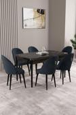 Milas Siyah Mermer Desen 80x132 Açılabilir Mdf Masa Yemek Odası Takımı,Mutfak Takımı 6 Adet Sandalye
