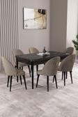 Milas Siyah Mermer Desen 80x132 Açılabilir Mdf Masa Yemek Odası Takımı,Mutfak Takımı 6 Adet Sandalye