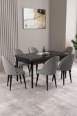 Milas Siyah Mermer Desen 80x132 Açılabilir Mdf Masa Yemek Odası Takımı,Mutfak Takımı 6 Adet Sandalye