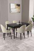 Milas Siyah Mermer Desen 80x132 Açılabilir Mdf Masa Yemek Odası Takımı,Mutfak Takımı 6 Adet Sandalye