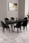 Milas Siyah Mermer Desen 80x132 Açılabilir Mdf Masa Yemek Odası Takımı,Mutfak Takımı 6 Adet Sandalye