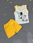 DEDEKTİF KÖPEK BASKLI KOLSUZ TSHIRT ŞORT TAKIM Sarı