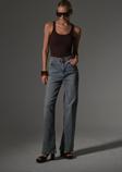 üksek Bel, Esnek Denim Kumaş Geniş Paça Palazzo Kadın Kot Jean Pantolon @Cesena