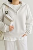 Ghassy Co. Kadın Pamuklu Oversize Silver Yarım Fermuarlı Sweatshirt