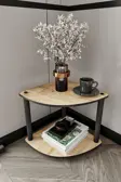 2 Katlı Dekoratif Köşe Kitaplık Meşe