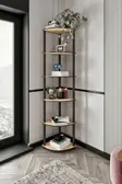 6 Katlı Dekoratif Köşe Kitaplık Meşe