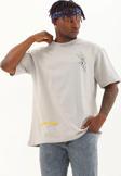 Unisex Oversize Baskılı Bisiklet Yaka T-Shirt - Gri