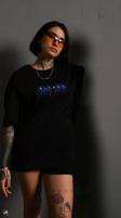 Unisex Bisiklet Yaka Baskılı Oversize T-Shirt - Siyah