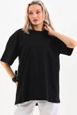 Unisex Bisiklet Yaka 20/1 Düz Oversize T-Shirt - Siyah