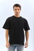 Unisex Oversize Düz Bisiklet Yaka T-Shirt - Siyah