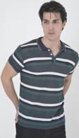 Erkek Yakalı Slim Fit Dokuma Çizgili T-Shirt - Haki