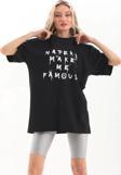 Unisex Baskılı Oversize T-Shirt - Siyah