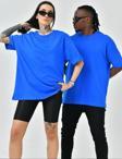 Unisex Basic Bisiklet Yaka Oversize T-Shirt - Mavi