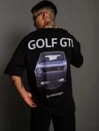Erkek Sırt Golf Baskılı Oversize T-shirt - Siyah