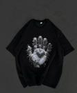 Unisex Bisiklet Yaka Baskılı Oversize T-Shirt - Siyah