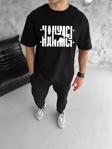 Unisex Bisiklet Yaka Katlanan Baskılı T-Shirt - Siyah