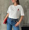 Unisex Bisiklet Yaka Baskılı Oversize T-Shirt - Beyaz