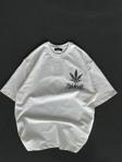 Unisex Bisiklet Yaka Baskılı Oversize T-Shirt - Beyaz