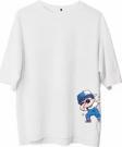 Unisex Bisiklet Yaka Baskılı Oversize T-Shirt - Beyaz