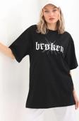 Unisex Baskılı Oversize T-Shirt - Siyah