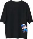 Unisex Bisiklet Yaka Baskılı Oversize T-Shirt - Siyah