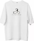 Unisex Bisiklet Yaka Baskılı Oversize T-Shirt - Beyaz