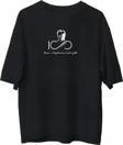 Unisex Bisiklet Yaka Baskılı Oversize T-Shirt - Siyah