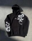 Uzun Kol Kapüşonlu Baskılı SweatShirt - Siyah