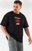 Unisex Bisiklet Yaka Baskılı Oversize T-Shirt - Siyah