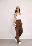 Praşut Kumaş Paça Cepli Baggy Eşofman - Kahve