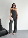 Asimetrik Crop Pantalon ikili Takım - Füme