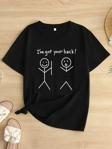 Kadın Beyaz "I've Got Your Back" Grafik Tişört - Eğlenceli Çubuk Tasarımlı Oversize Günlük Kısa Koll