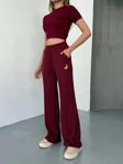 Osy Modal Yumuşak Dokulu Kumaş Nakış işlemeli Rahat Bol Paça Eşofman Pantalon - Bordo