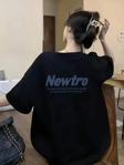 Newtro Baskılı Oversize Bisiklet Yaka T-shirt - Siyah