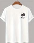 20/1 Penye Compack Palmiye Baskılı Oversize Bisiklet Yaka Kısa Kol T-shirt - Beyaz