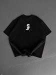 Baskılı Oversize Bisiklet Yaka T-shirt - Siyah