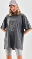 Unisex Taş Desenli Oversize T-Shirt - Füme
