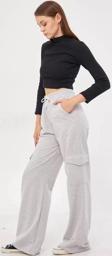 Kargo Cepli Palazzo Oversize Kesim İki iplik Bol Paça Eşofman Altı Pantalon - Gri