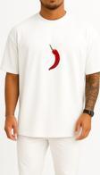 Oversize Kırmızı Acı Biber Peppers Göğüs Tasarımlı Unisex T-Shirt