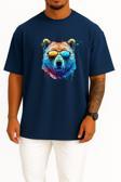 Oversize Cool Bear Psychedelic Bear Göğüs ve Sırt Tasarımlı Unisex T-Shirt